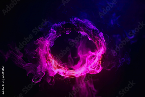 Circle Of Neon Purple With Smoke On Bright Background. Generative AI
