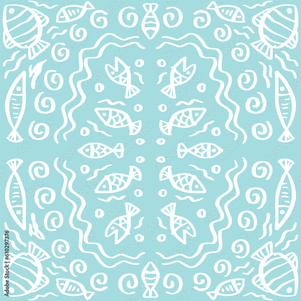 Doodle fish seamless pattern for print design Doodle fish seamless pattern for print design