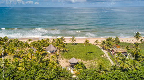 Imbassai Beach, Bahia. Aerial view of nature and sea. photo