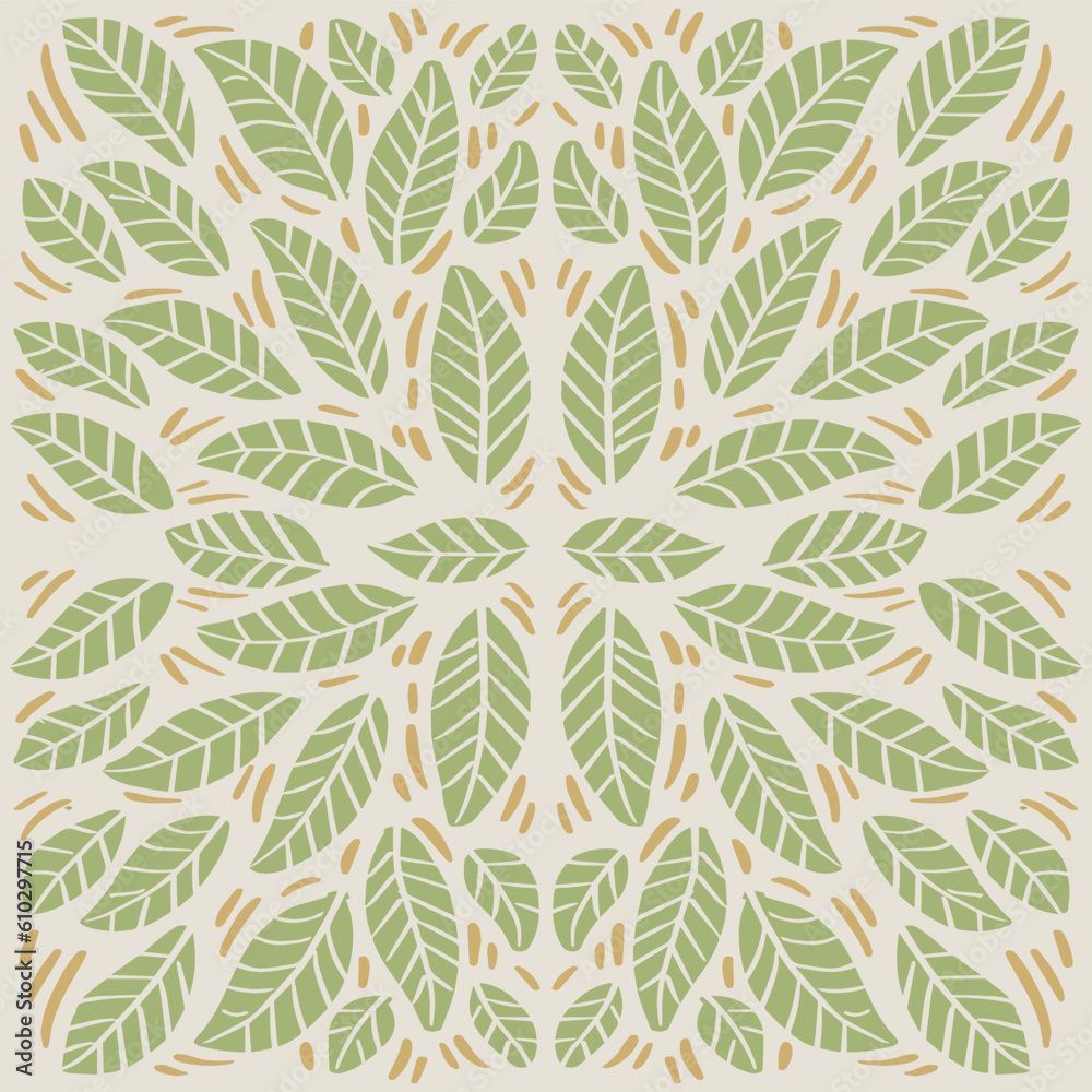 Seamless pattern  doodle leaves  background.