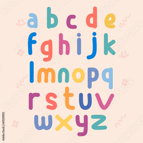 Alphabet lowercase drawing for children learning to read and memorize letters