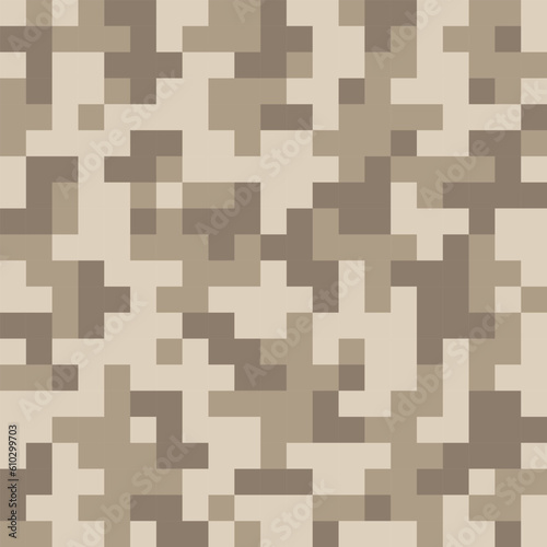 Pixel pattern for military camouflage in beige sand color for seamless background. Three colors