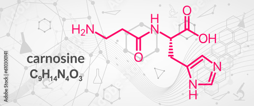 Carnosine or L-carnosine food supplement molecule. Skeletal formula.