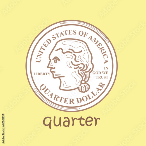 Alphabet Q For Quarter Vocabulary School Lesson Reading Writing Digital Stamp Outline