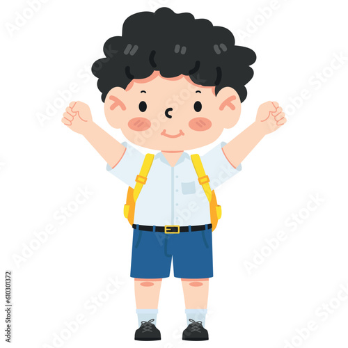 Cute boy happy student with school bag