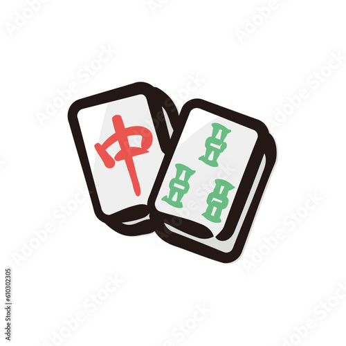 Mahjong - Gambling icon/illustration (Hand-drawn line, colored version)