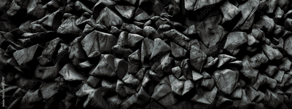 Black and white cracked concrete  texture. crushed rocks background in gray tones. cement cracks. Generative Ai.