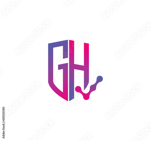  letter GH logo A shield concept for the logo of a business company specialized in cyber security and technology