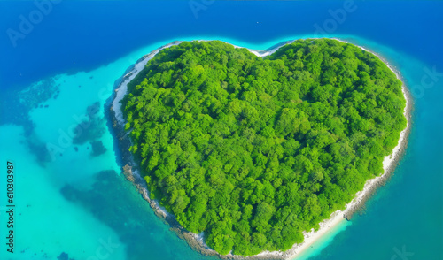 Aerial view of heart shaped island from Generative AI © sevenSkies