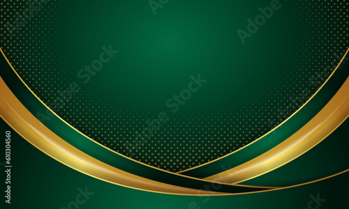 Luxury green background combine with glowing golden lines. Overlap layer textured background. - Vector.