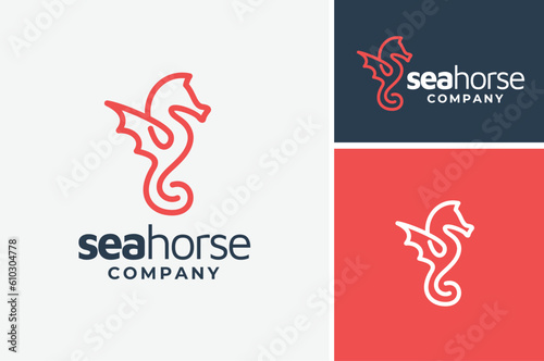 Simple line art of Beautiful Exotic Seahorse for Aquatic Underwater Ocean Wildlife Sea Life modern logo design