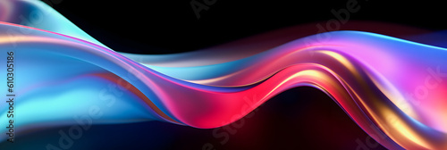Dynamic Holographic Design: Abstract Fluid 3D Render with Neon Curved Wave for Stunning Visuals