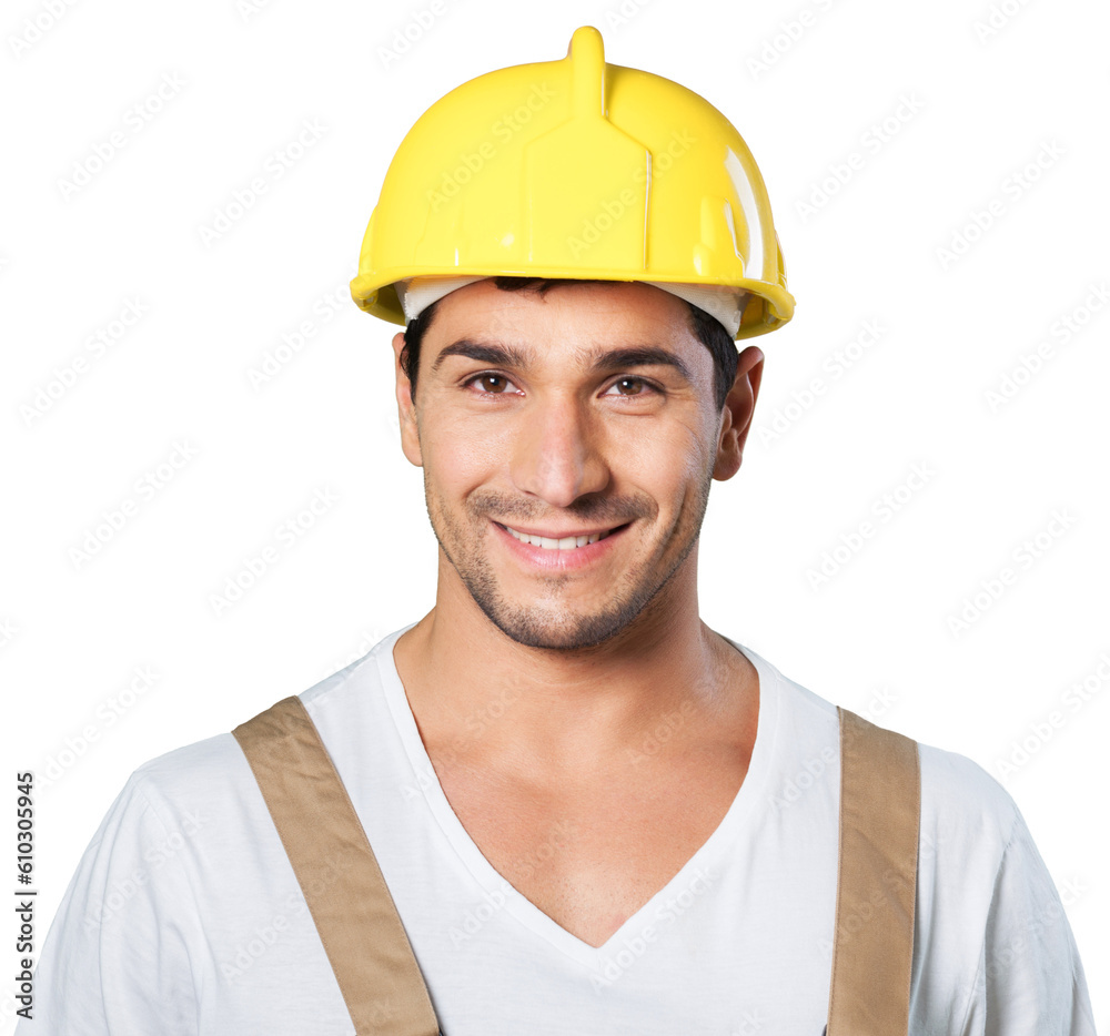 Friendly male construction worker with hard hat Friendly male construction worker with hard hat