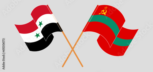 Crossed and waving flags of Syria and Transnistria