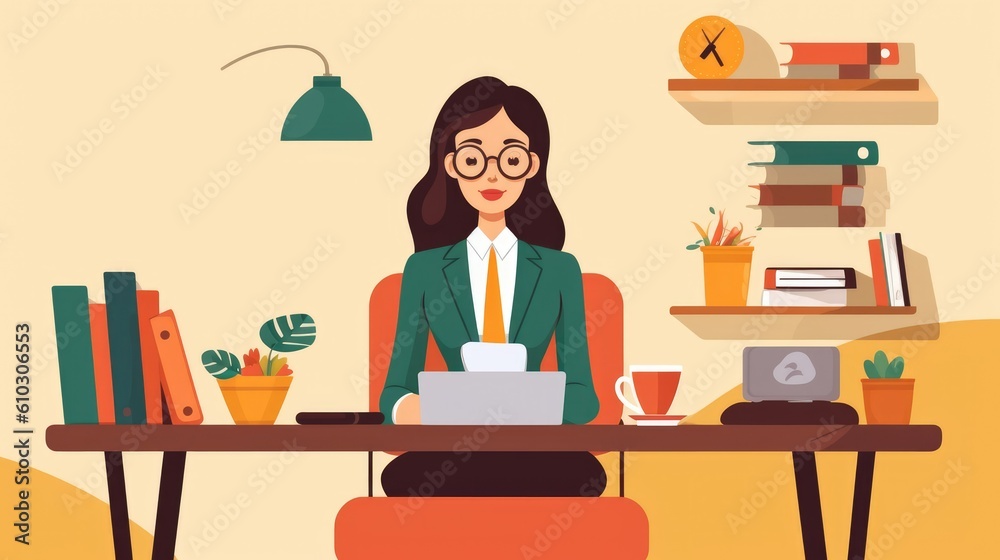 woman in office, business concept, vector style - generative AI
