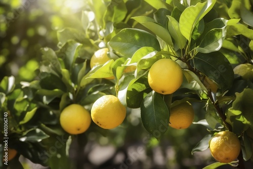 Lemon tree with fruits, Generative AI
