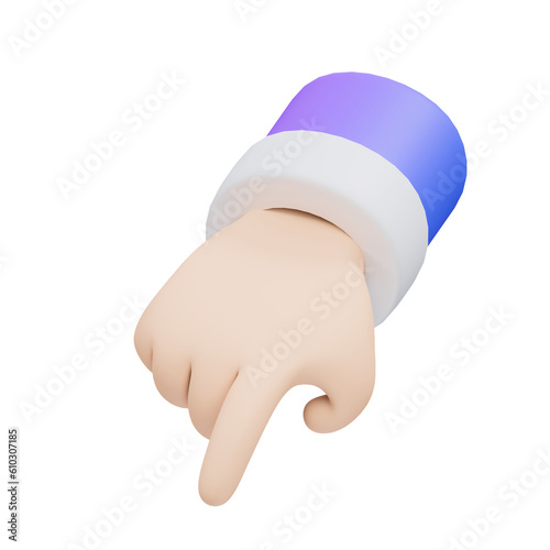 Hand pointing down gesture 3d illustration