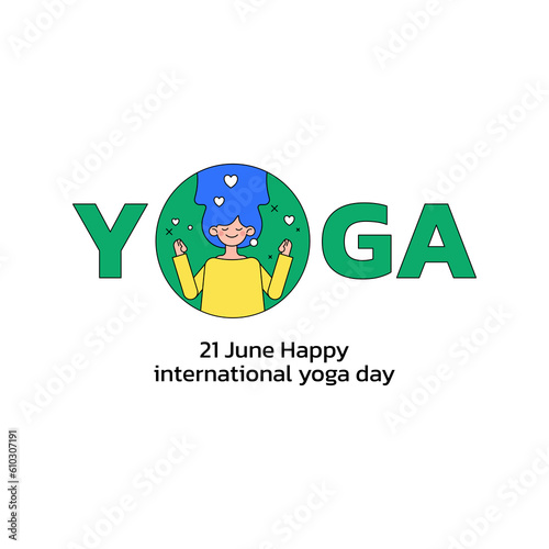 girl in position meditating international day of yoga. 21 june vector