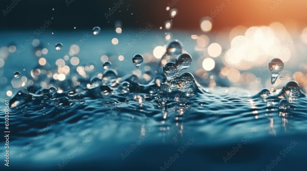 closeup of blue sparkling water. Generative AI