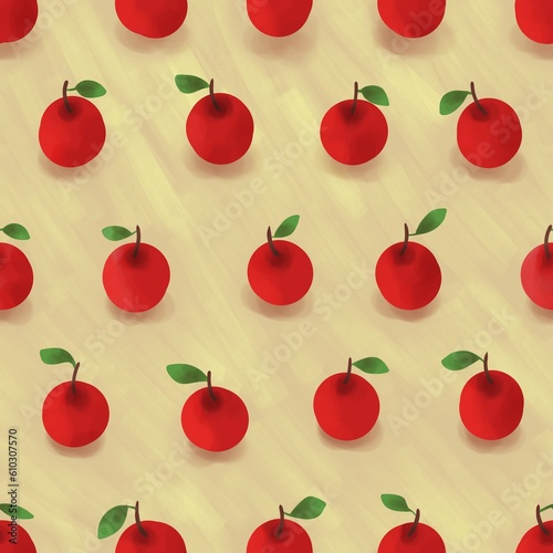 Illustration of red apples seamless pattern with brown background.