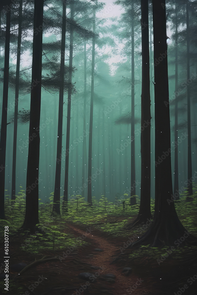 Naklejka premium The forest in the mist.