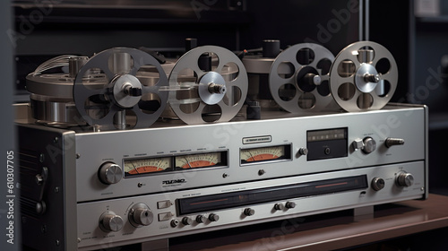 close up of a retro vintage tape recorder. Generative AI