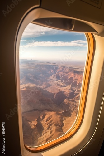 View from airplane window on Grand Canyon National Park, Arizona, USA. generative AI