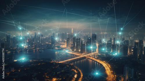 a networked city from the future with 5g high-speed internet. Generative AI