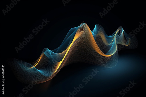 Abstract wave background, radiating with vibrant hues of yellow and blue. This artwork serves as a versatile backdrop for graphic design materials such as brochures or flyers. Ai generated