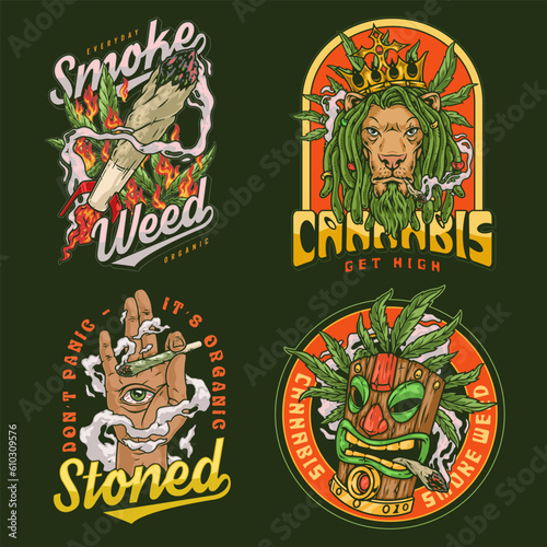 Cannabis cigarettes set poster colorful