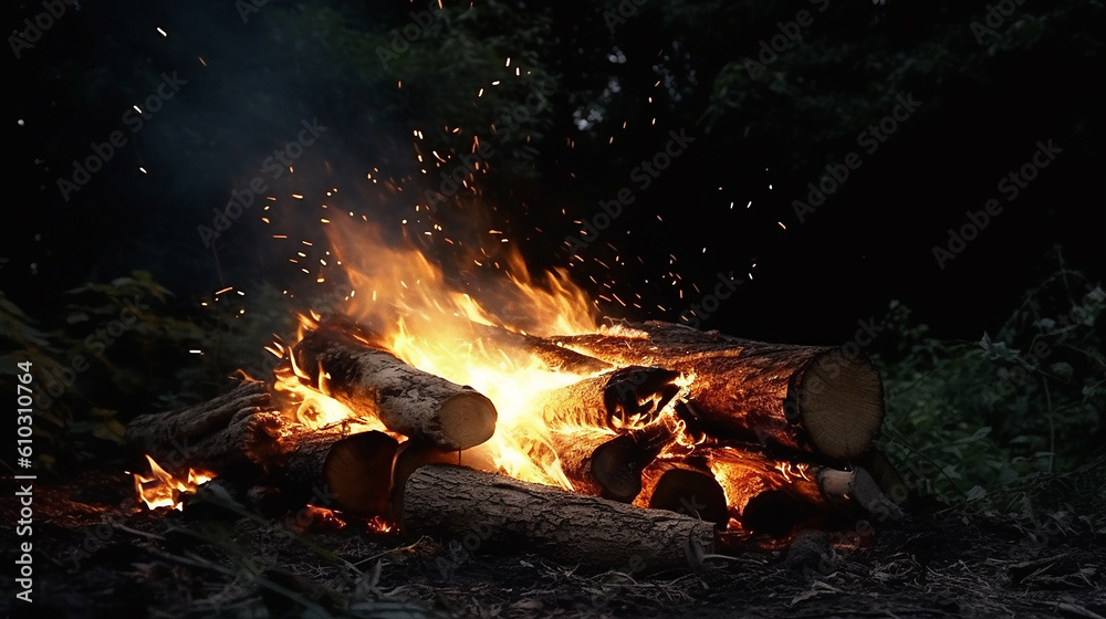 Naklejka premium Fire trees burning branch plant forest barbecue stock image AI generated art
