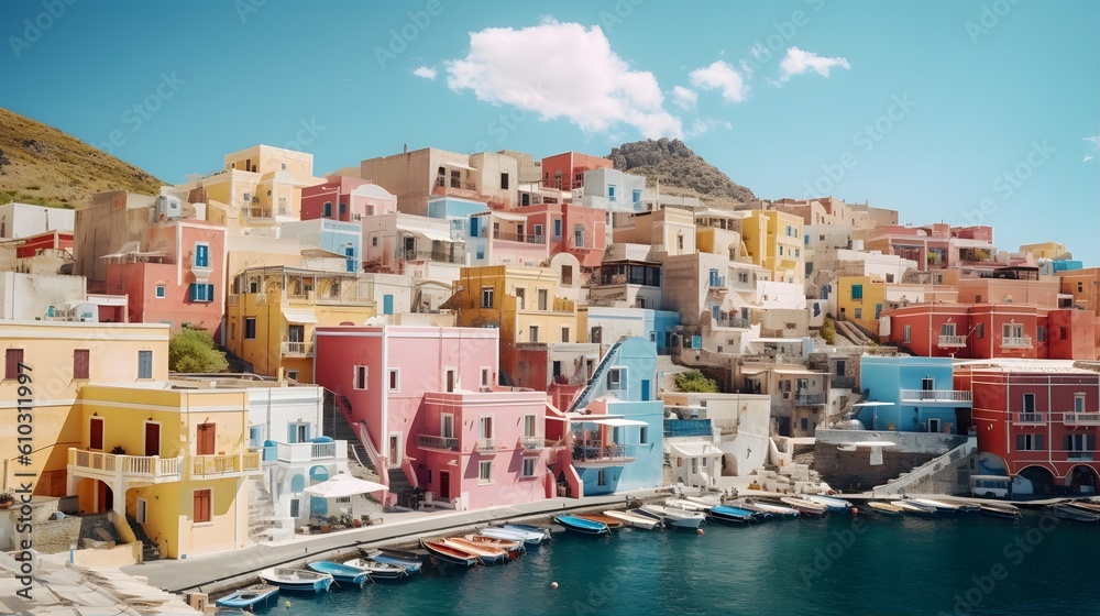 illustration of Mediterranean village. Generative AI