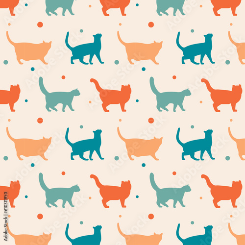 Simple vector seamless pattern with cat silhouette vector illustration, flat design with cats on background