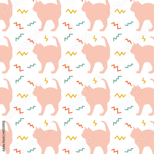 Simple vector seamless pattern with cat silhouette vector illustration, flat design with cats on background