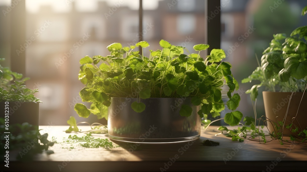 Illustration of microgreen sprouts. Generative AI