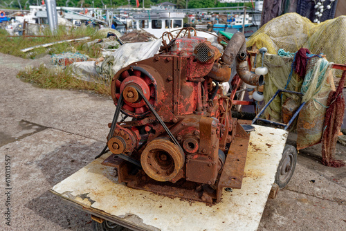 Old fisher boat engine ready to repairing photo