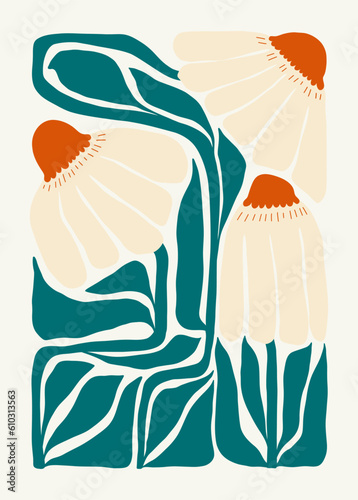 Floral abstract elements. Botanical composition. Modern trendy Matisse minimal style. Floral poster, invite. Vector arrangements for greeting card or invitation design