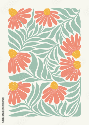 Floral abstract elements. Botanical composition. Modern trendy Matisse minimal style. Floral poster, invite. Vector arrangements for greeting card or invitation design