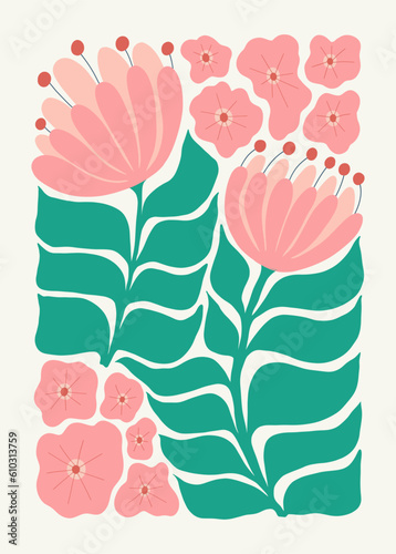 Floral abstract elements. Botanical composition. Modern trendy Matisse minimal style. Floral poster, invite. Vector arrangements for greeting card or invitation design