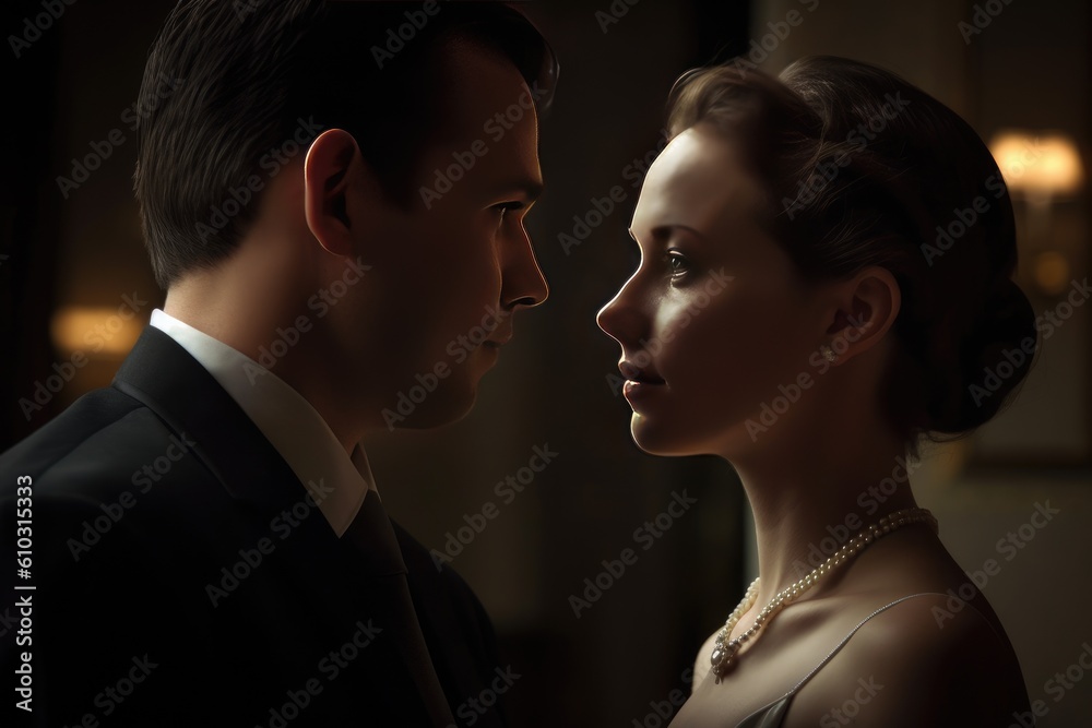 Portrait couple of groom and bride in the luxury hotels, generative AI