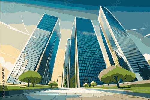 Eco city, eco city panorama, green buildings, green city concept
