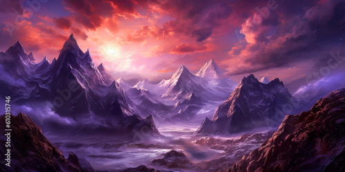 Mountains landscape, background, colorful, painting. Generative AI