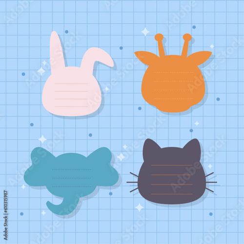 Hand drawn of cute animal head memo set vector design