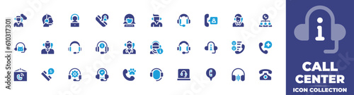 Call center icon collection. Duotone color. Vector and transparent illustration. Containing call center agent, online support, call, call center, headset, customer service, headphones, info, and more.