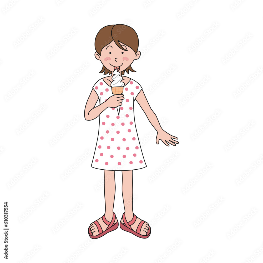 Illustration of a girl with ice cream in a waffle cone Illustration of a girl with ice cream in a waffle cone