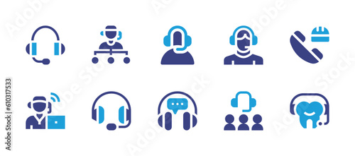 Call center icon set. Duotone color. Vector illustration. Containing headphone, supervisor, customer service, call center agent, call center, headset.