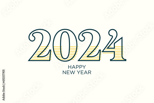 happy new year 2024 template design, thin line and colorful numbers, for poster, greeting card and calendar