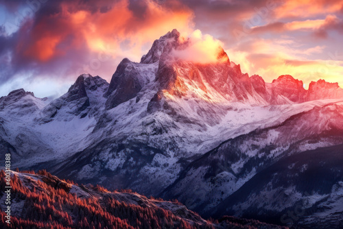 Mountains landscape, background, colorful, photorealism. Generative AI