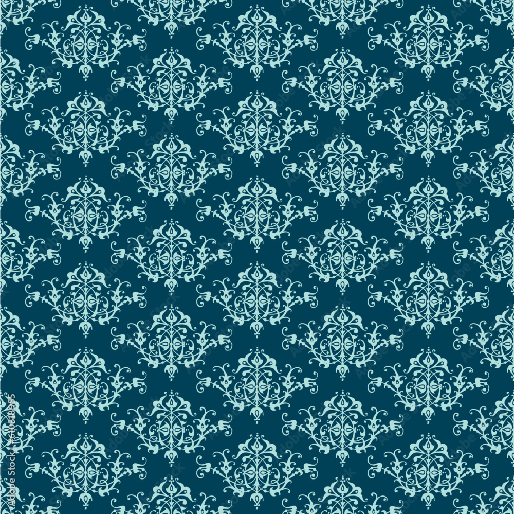Vector damask seamless pattern background. Elegant luxury texture for wallpapers, royal blue ornamental backgrounds. raper and packaging paper