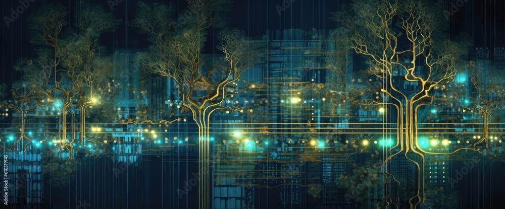 Electronic trees circuit design. Sustainable and renovable energy concept. 